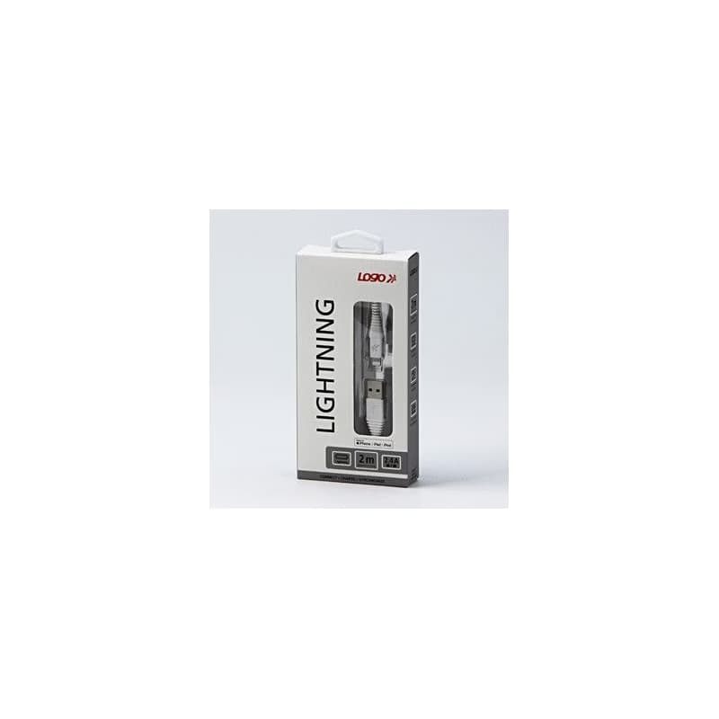 Logo USB kábel (2.0), USB A samec - Apple Lightning samec, 2m, MFi certifikácia, 5V/2,4A, biely, box, nylonové opletenie, hliníkový 3