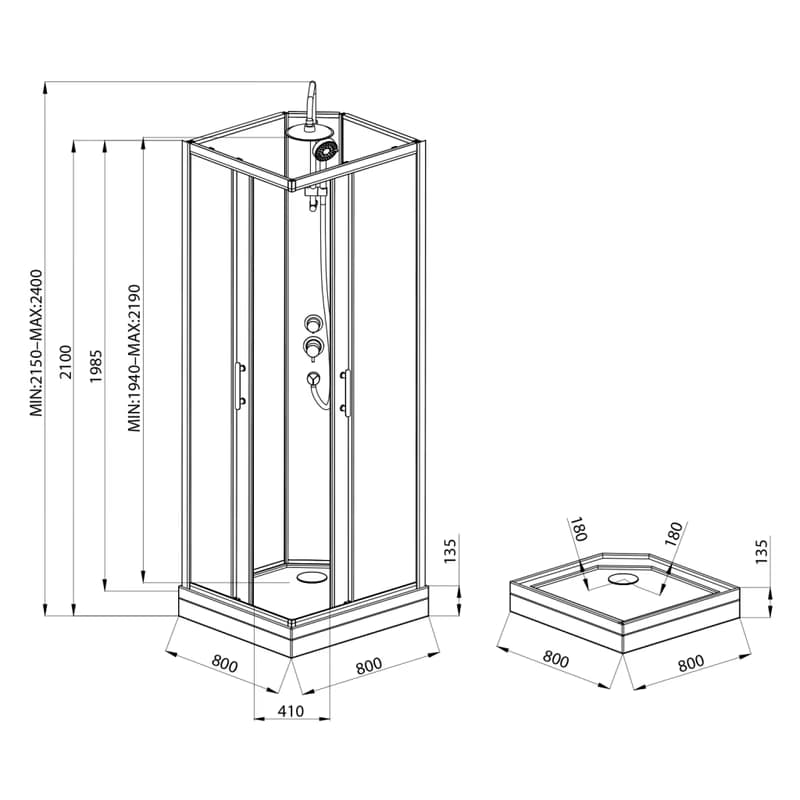 AQUALINE - GRANVIK štvorcový sprchový box 800x800x2180, číre sklo GG80X80 3