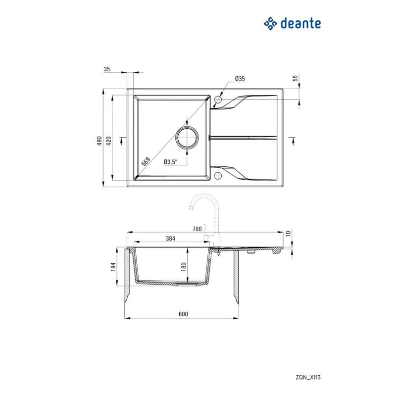 DEANTE DEANTE - Andante alabaster - Granitový drez s odkvapkávačom ZQN_A113 4