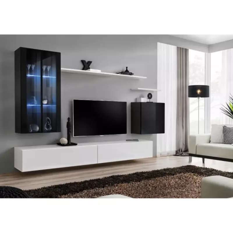Obývacia stena Switch Sklo +LED XII čierna /Biely 1