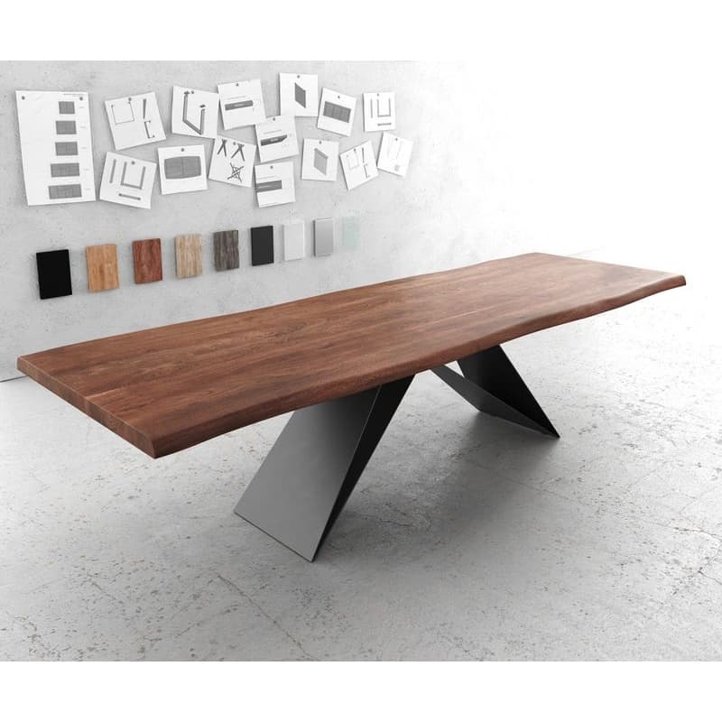 Jedálenský stôl Edge 300x100 XL akácia hnedá podstava v tvare V plochá