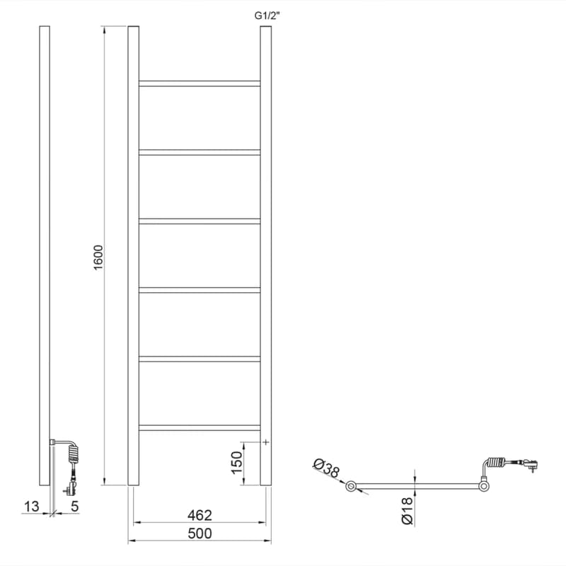 SAPHO - KARBO elektrický sušiak uterákov, guľatý, 500x1600, 120 W, čierna mat KB905 5