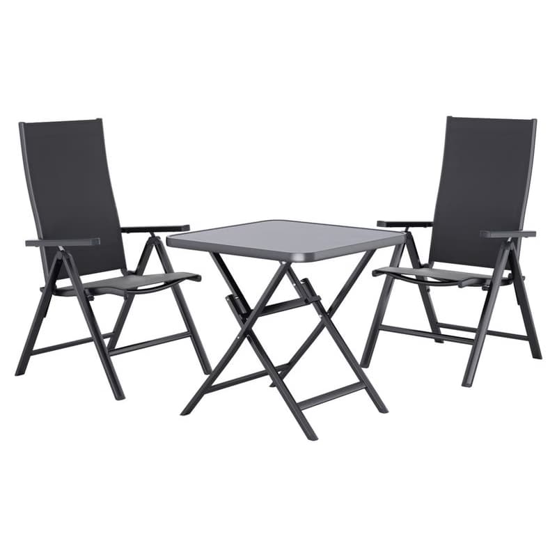 LIVARNO® Hliníkový skladací stôl Houston/Toronto, 70 x 70 x 70 cm + Záhradné hliníkové kreslo Houston, 2 kusy, sivé 1