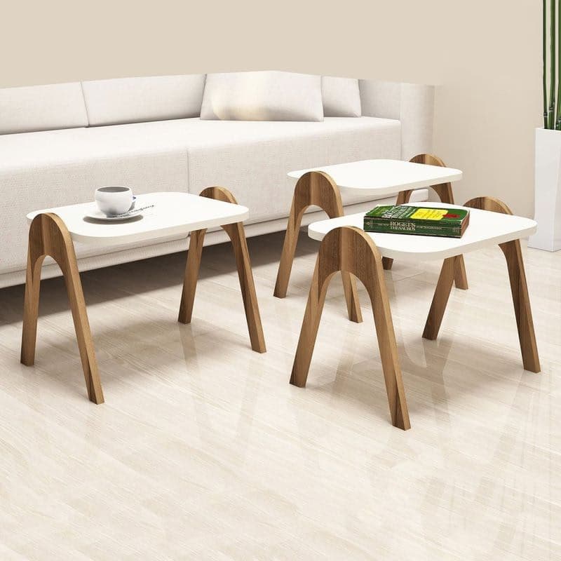 Sada odkladacích stolíkov (3 kusy) Paris - Walnut, Cream