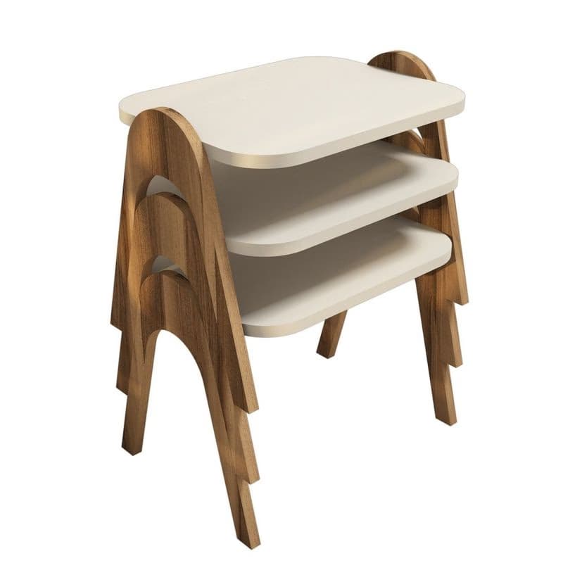 Sada odkladacích stolíkov (3 kusy) Paris - Walnut, Cream 2