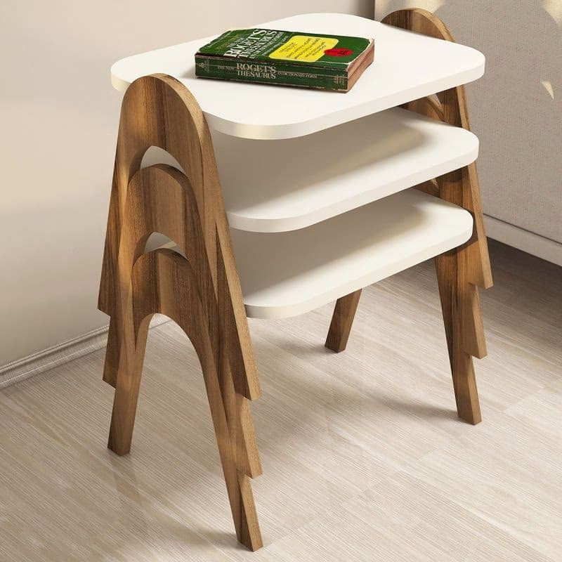 Sada odkladacích stolíkov (3 kusy) Paris - Walnut, Cream 4