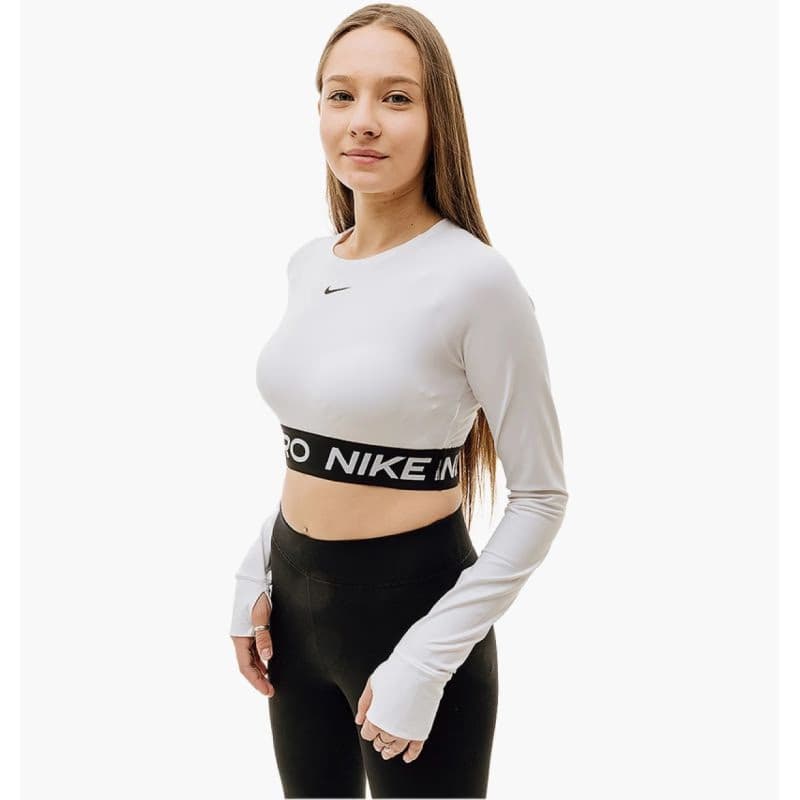 Dámske tréningové tričko s dlhým rukávom NIKE PRO DF 365 CROP LS-100 WHITE BLACK 2