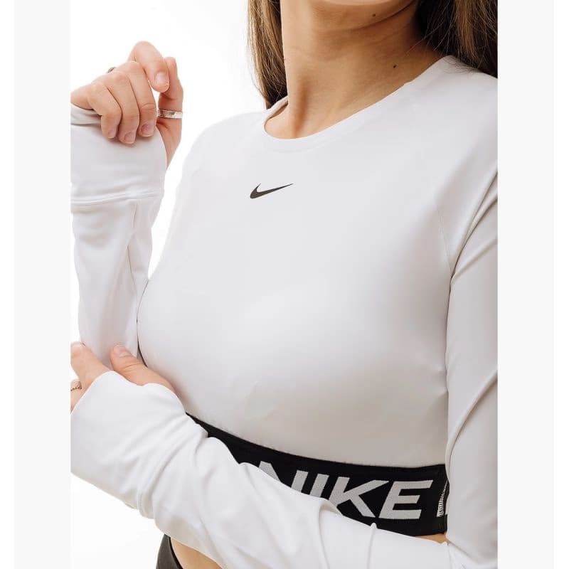 Dámske tréningové tričko s dlhým rukávom NIKE PRO DF 365 CROP LS-100 WHITE BLACK 4