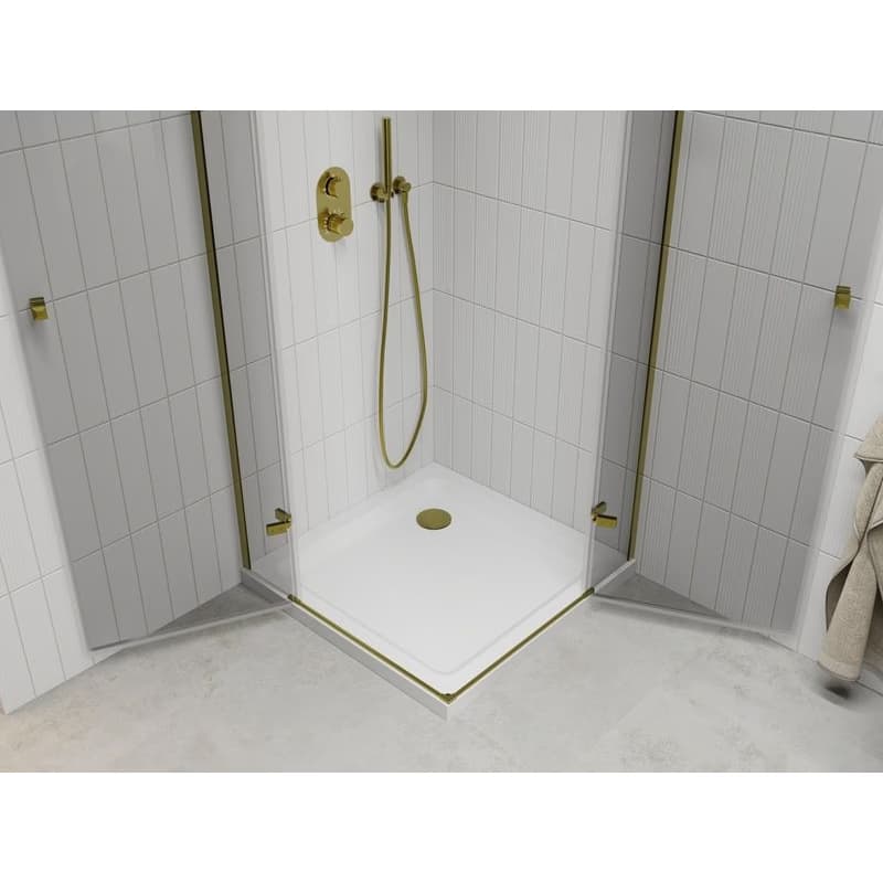 MEXEN/S - Roma Duo sprchovací kút 80x80, transparent, zlatá + vanička so sifónom 854-080-080-50-02-4010G 5