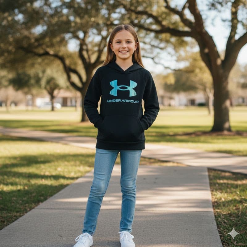 Dievčenská zateplená mikina s kapucňou UNDER ARMOUR UA Rival Flc Shimmer Hdy 4