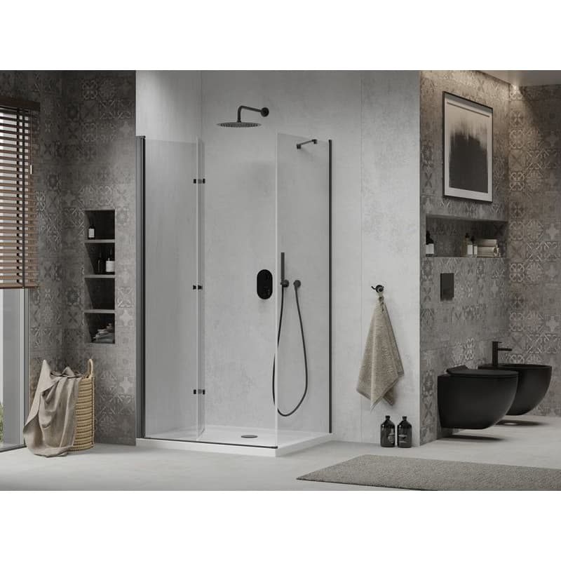 MEXEN/S - Lima sprchovací kút 80x100, transparent, čierna + biela vanička so sifónom 856-080-100-70-00-4010B 3