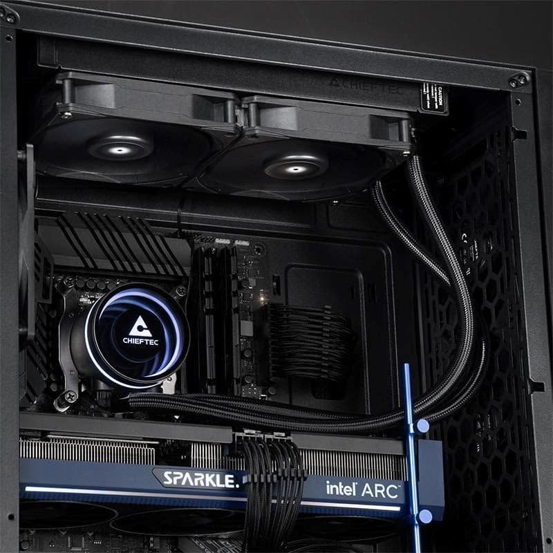 CHIEFTEC vodné chladenie CPU Iceberg 240 Dark, 2x120mm, ARGB vodný blok, LGA1851, AM5, čierna 2