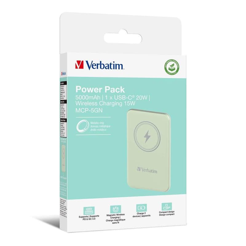 VERBATIM Powerbanka Charge 'n' Go, Magnetická, 5000 mAh, USB-C, Zelená 3