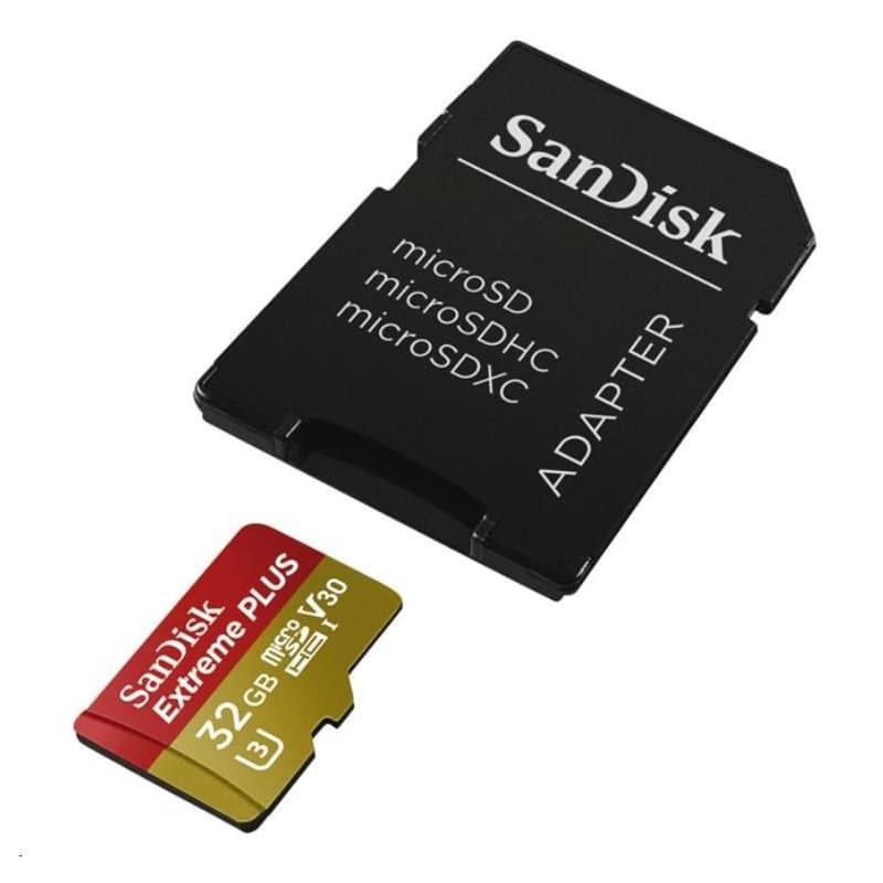 SanDisk MicroSDHC karta 32GB Extreme PLUS (10MB/s, UHS-I V30, Rescue Pro Deluxe) + adaptér 2