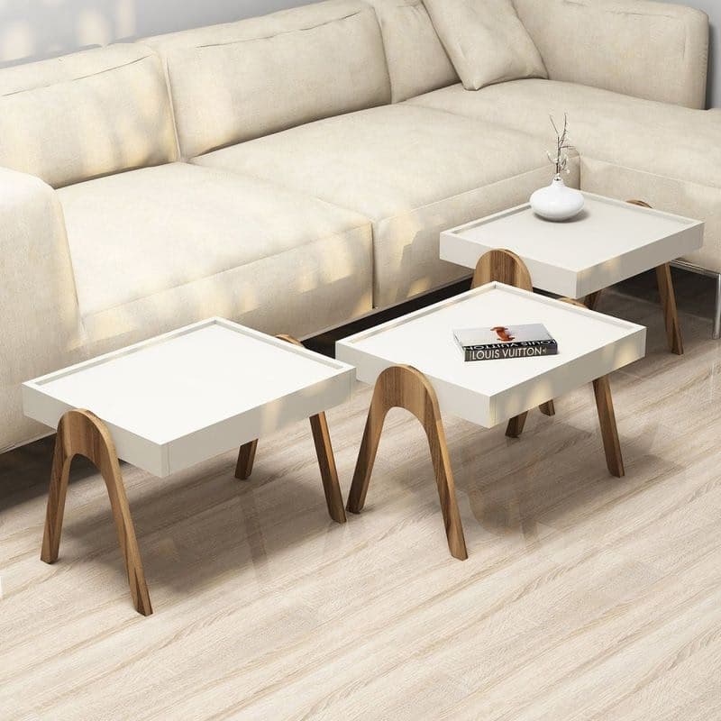 Sada odkladacích stolíkov (3 kusy) Roma - Walnut, Cream 1