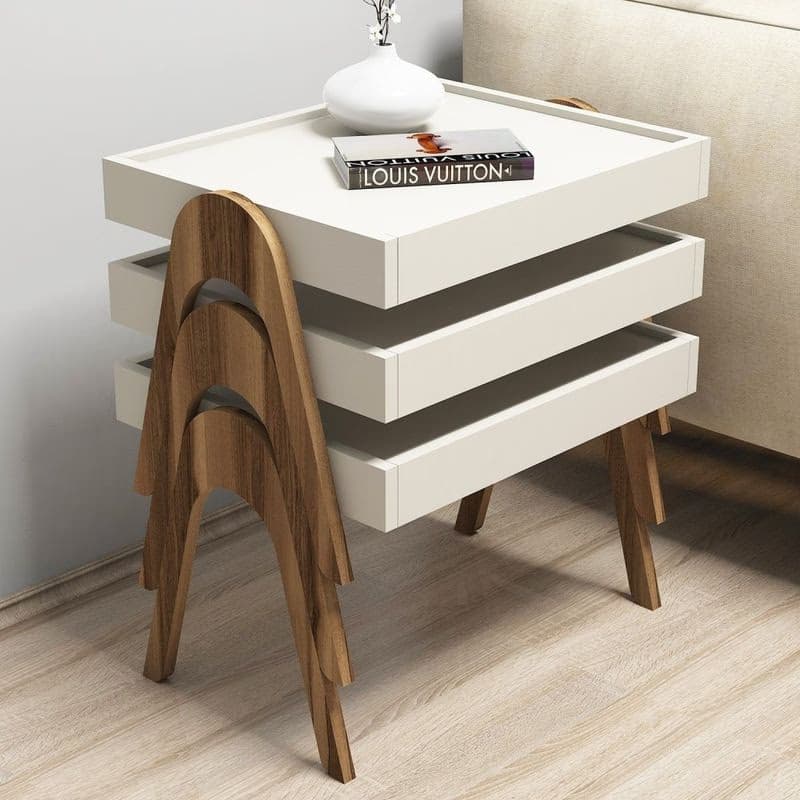 Sada odkladacích stolíkov (3 kusy) Roma - Walnut, Cream 5