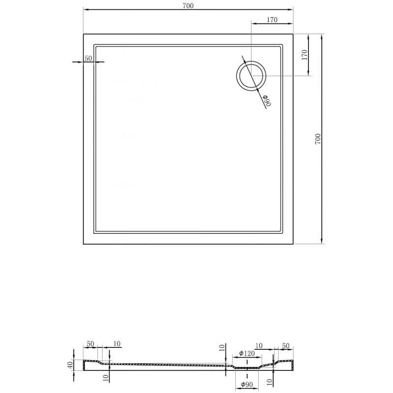 MEXEN - Flow Sprchová vanička štvorcová slim 70 x 70, čierna mat 46S707070 6