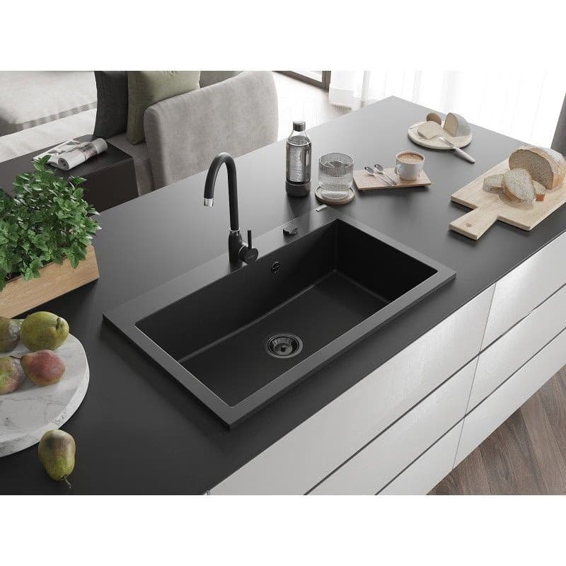 MEXEN/S MEXEN/S - Elix granitový drez 1-miska 800 x 500 mm, čierna, sifón zlatá 6527801005-77-B 4