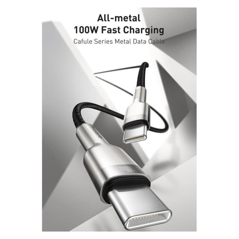 Baseus Cafule Series nabíjací / dátový kábel USB-C samec na USB-C samec s kovovými koncovkami 100W 2m, čierna 3