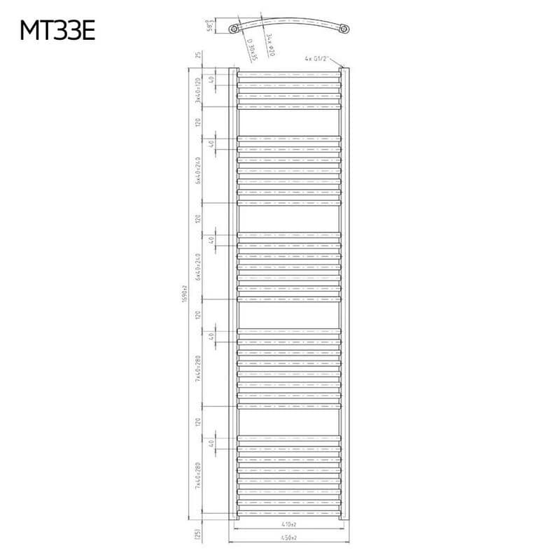 Mereo Vykurovací rebrík oblý 450x1690 mm, biely, elektrický MT33E 3