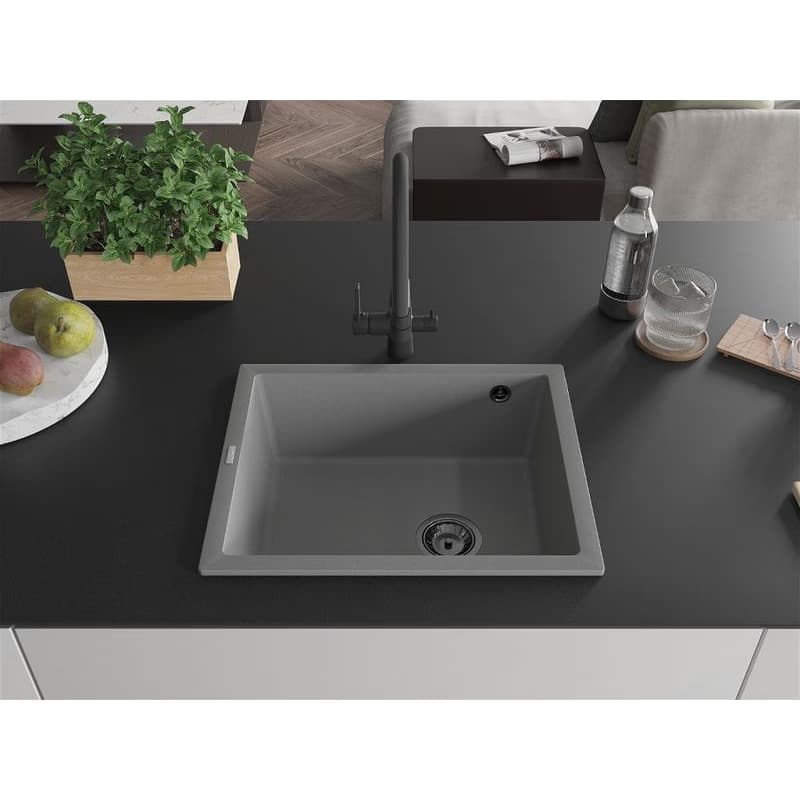 MEXEN/S MEXEN/S - Pedro granitový drez 1-miska 560 x 460 mm, sivá, sifón čierna 6508561000-71-B 3