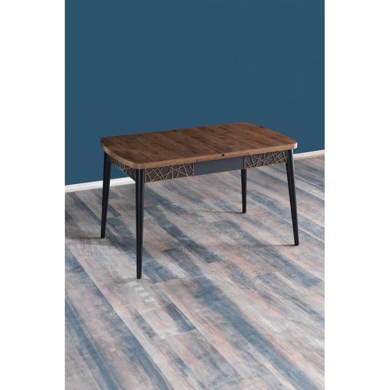 Extendable Dining Table Amalfi Motif - Walnut, Black 1