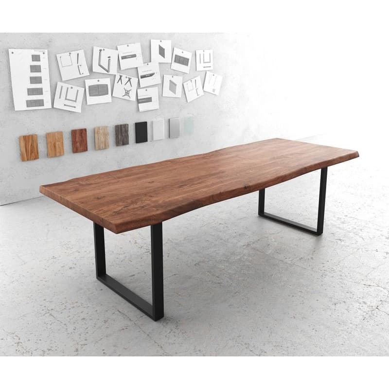 Jedálenský stôl Edge 260x100 XL akácia hnedá kov čierna Live-Edge