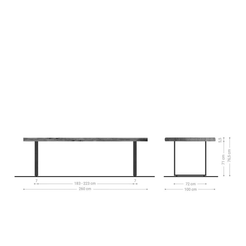Jedálenský stôl Edge 260x100 XL akácia hnedá kov čierna Live-Edge 6