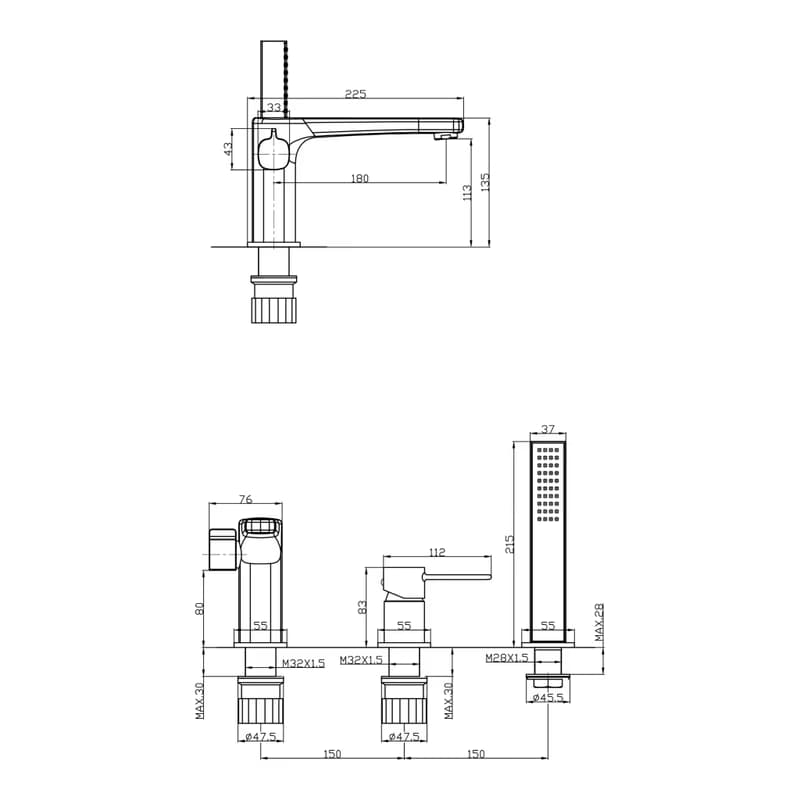 INVENA - Vaňová batéria 3 otvorová GLAMOUR chróm BW-02-S01-V 4