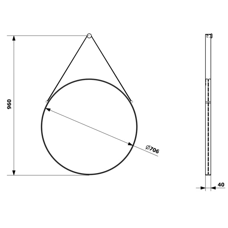 SAPHO - ORBITER zrkadlo guľaté s koženým popruhom, ø 70cm, čierna mat ORT070 2