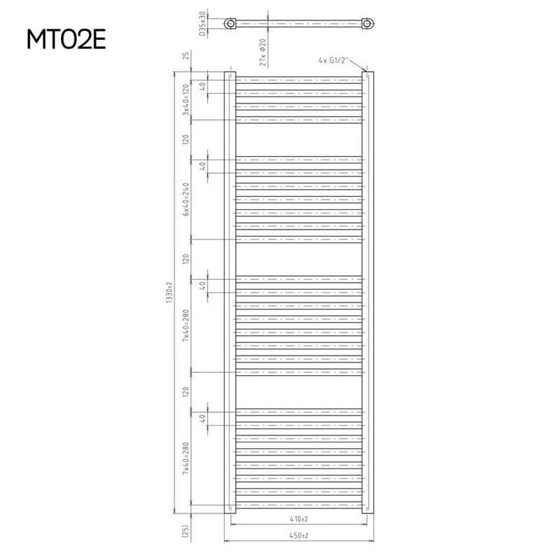 Mereo Vykurovací rebrík rovný 450x1330 mm, biely, elektrický MT02E 2
