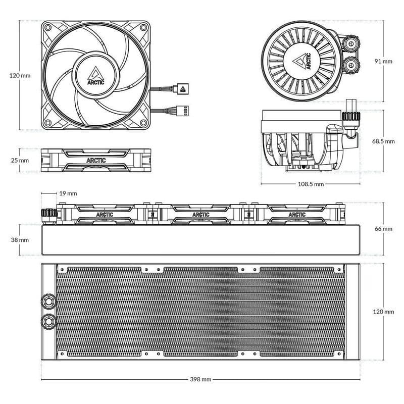 ARCTIC Vodný chladič Liquid Freezer III 360 Pre ARGB, 3x120mm, AM5, LGA1851, biela 5