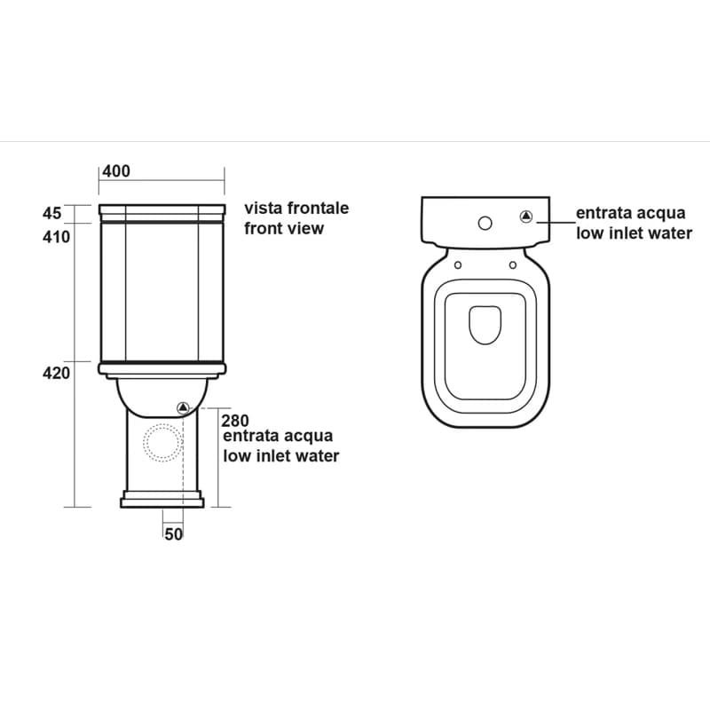 KERASAN - WALDORF WC kombi misa 40x68cm, spodný/zadný odpad, biela 411701 3