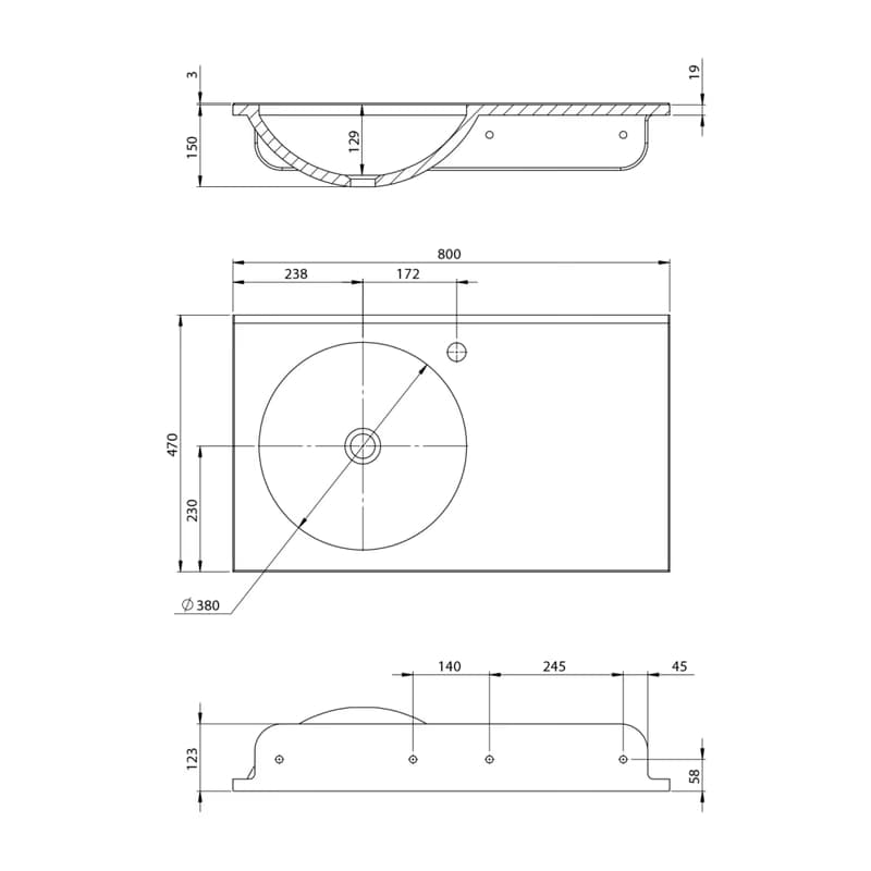 SAPHO - JUNO umývadlo 80x47cm, liaty mramor, biela, ľavé JU080 5