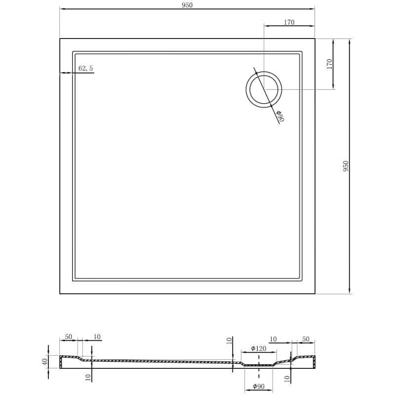 MEXEN - Flow Sprchová vanička štvorcová slim 95 x 95, čierna mat 46S709595 5