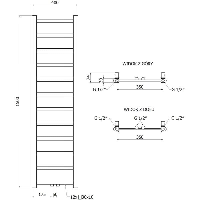 MEXEN - Bolt vykurovací rebrík/radiátor 1500 x 400 mm, 342 W, čierna W126-1500-400-00-70 3