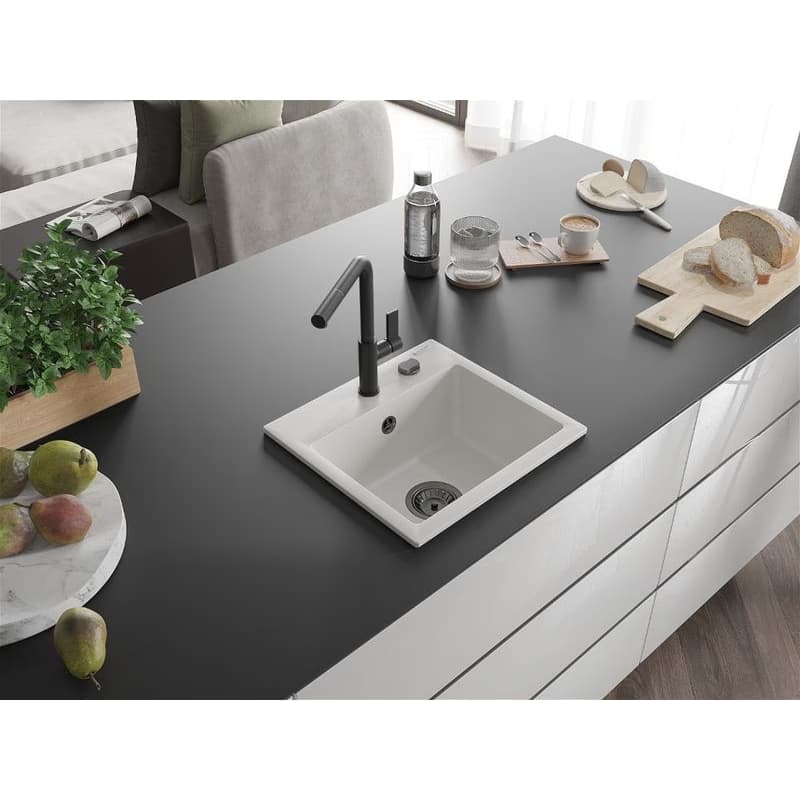 MEXEN/S MEXEN/S - Milo granitový drez 1-miska vrátane batérie Flora, biela 6505-20-670401-70-B 2
