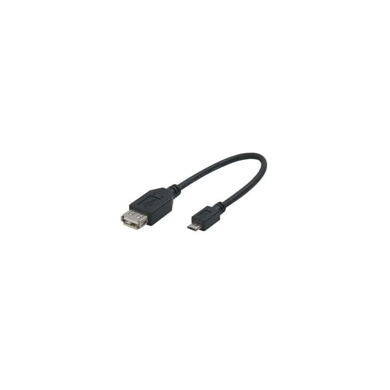 Logo USB kábel (2.0), microUSB samec - USB A samica, 0.2m, OTG, čierny, DOPRADE