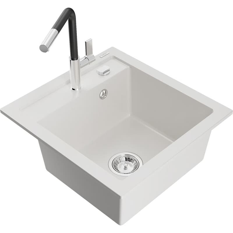 MEXEN/S MEXEN/S - Vito granitový drez 1-miska vrátane batérie Flora, biela 6503-20-670401-07