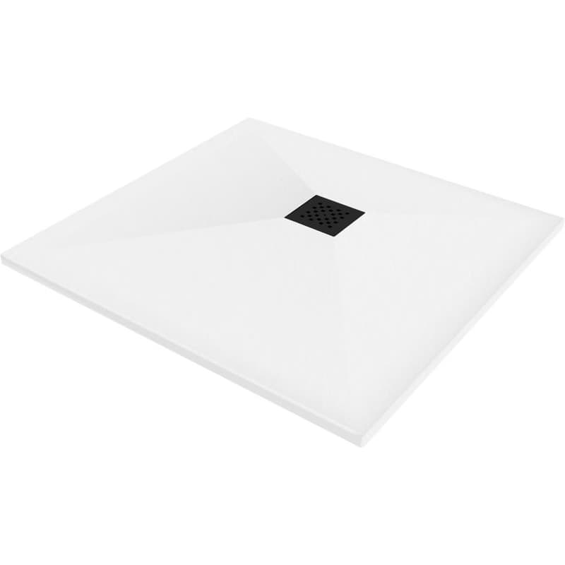 MEXEN/S - Stone+ štvorcová sprchová vanička 80 x 80, biela, mriežka čierna 44108080-B