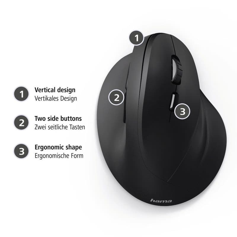 Hama vertikálna ergonomická bezdrôtová myš EMW-500, 6 tlačidiel, čierna 4