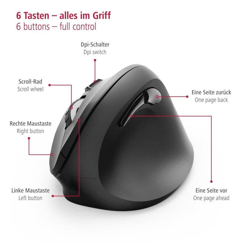 Hama vertikálna ergonomická bezdrôtová myš EMW-500, 6 tlačidiel, čierna 6