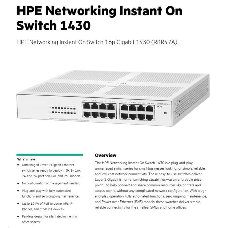 HPE Networking Instant On Switch 16p Gigabit 1430 (R8R47A) 4