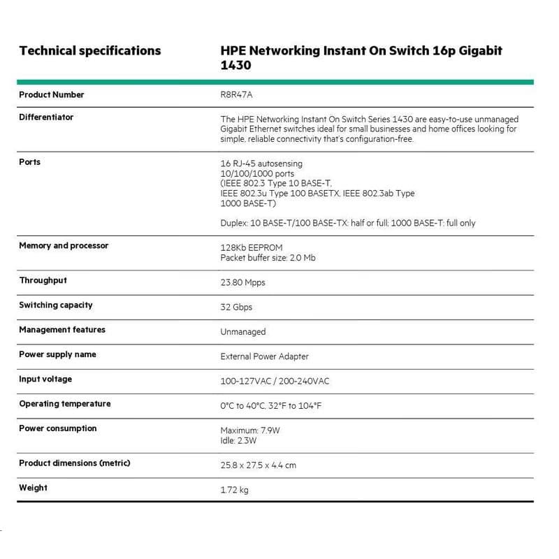 HPE Networking Instant On Switch 16p Gigabit 1430 (R8R47A) 6