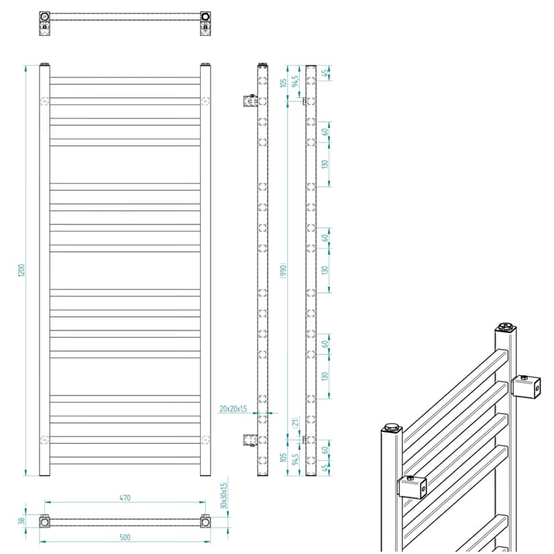 SAPHO - METRO vykurovacie teleso 500x1200 čierny mat IR410TB 2