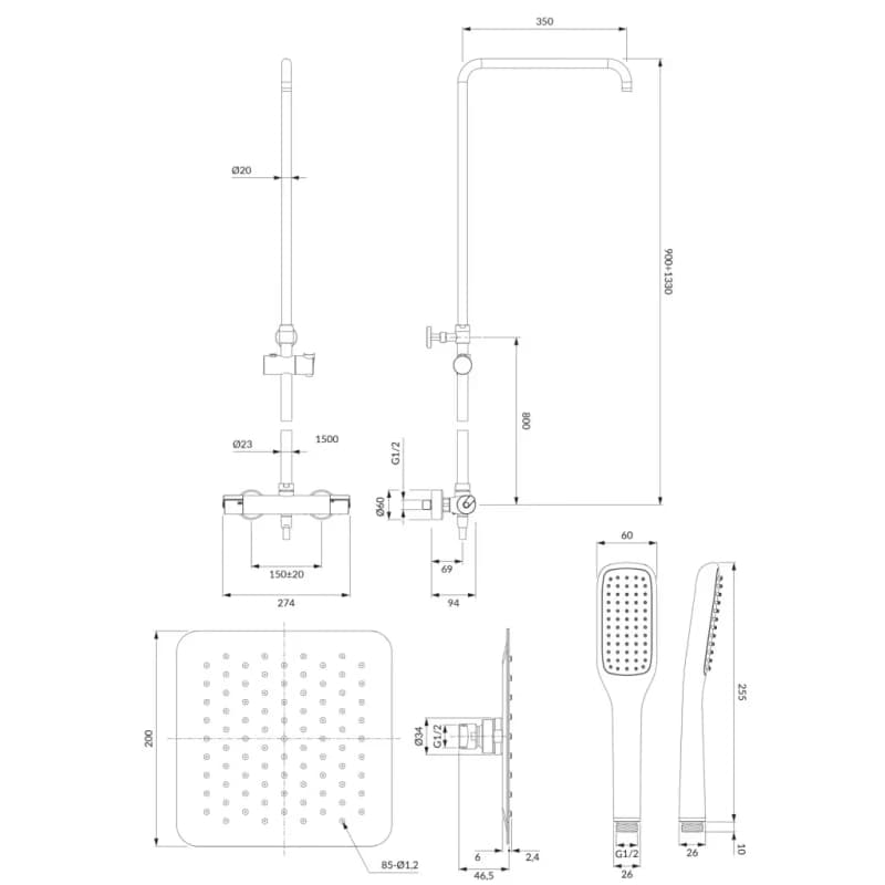 OMNIRES - UNI termostatický sprchový stĺp chróm /CR/ Y1244X/6/KCR 3
