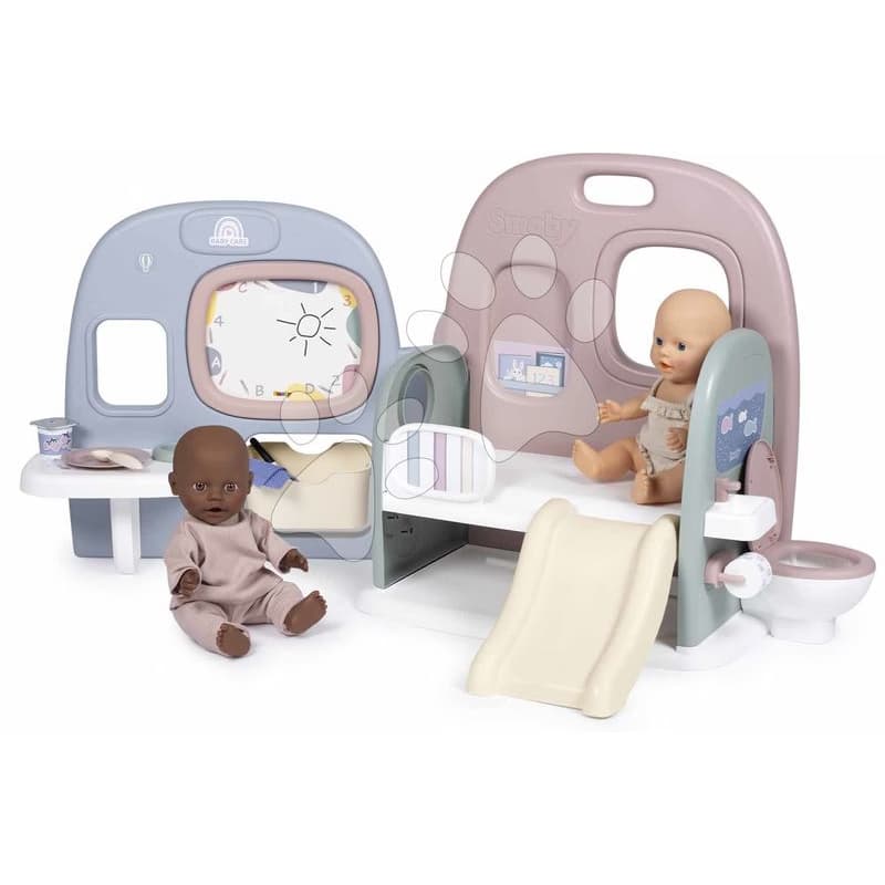 Domček pre bábiku s 5 hernými zónami Baby Care Childcare Center Smoby skladací a prenosný so 6 doplnkami 1