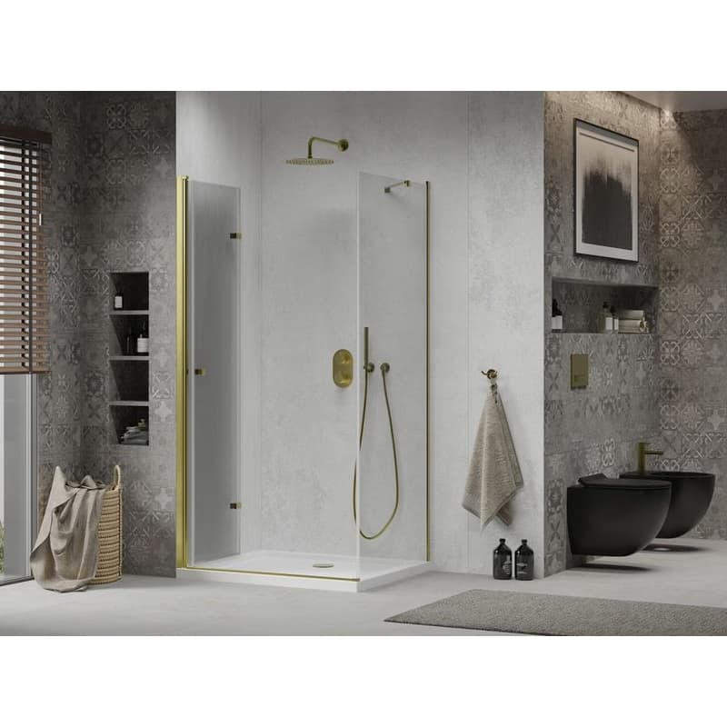 MEXEN/S - Sprchovací kút zalamovací Lima 100x80, číre sklo, zlatý + vanička 856-100-080-50-00-4010 4