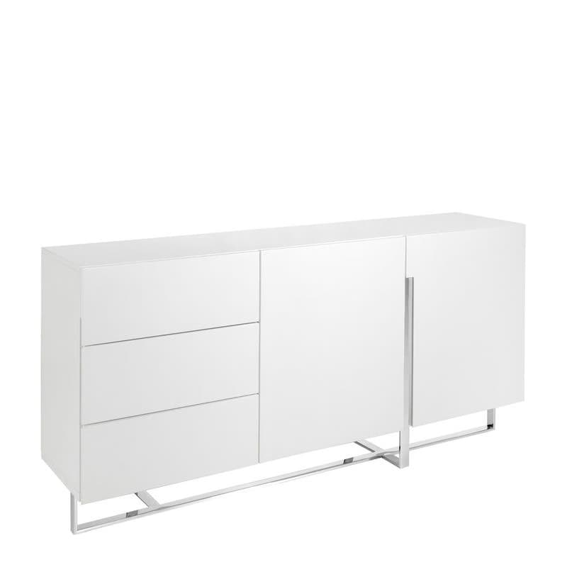 Estila Luxusný minimalistický biely príborník Urbano s chrómovou podstavou s dvomi dvierkami a tromi zásuvkami 180 cm 1