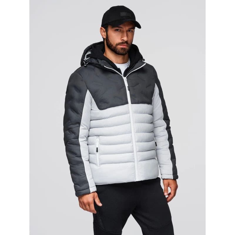 Pánska bunda s kapucňou OMBRE Jacket OM-JALP-0206 V-3 dark gray gray 2